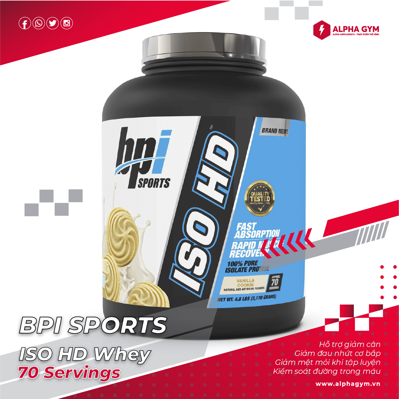 BPI ISO HD 100% Pure Isolate Protein 5lbs (70 Servings)